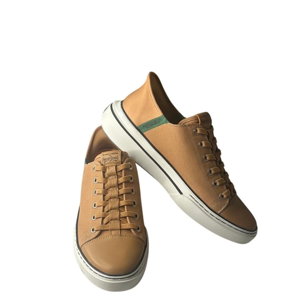 Sketchers Snoop One Low Dogg canvas tan colorway slip on design bungee laces